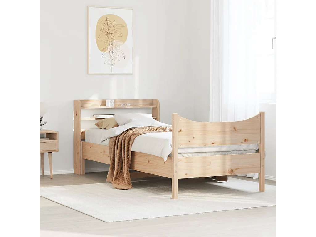 Estructura de cama con cabecero madera maciza de pino 90x200 cm
