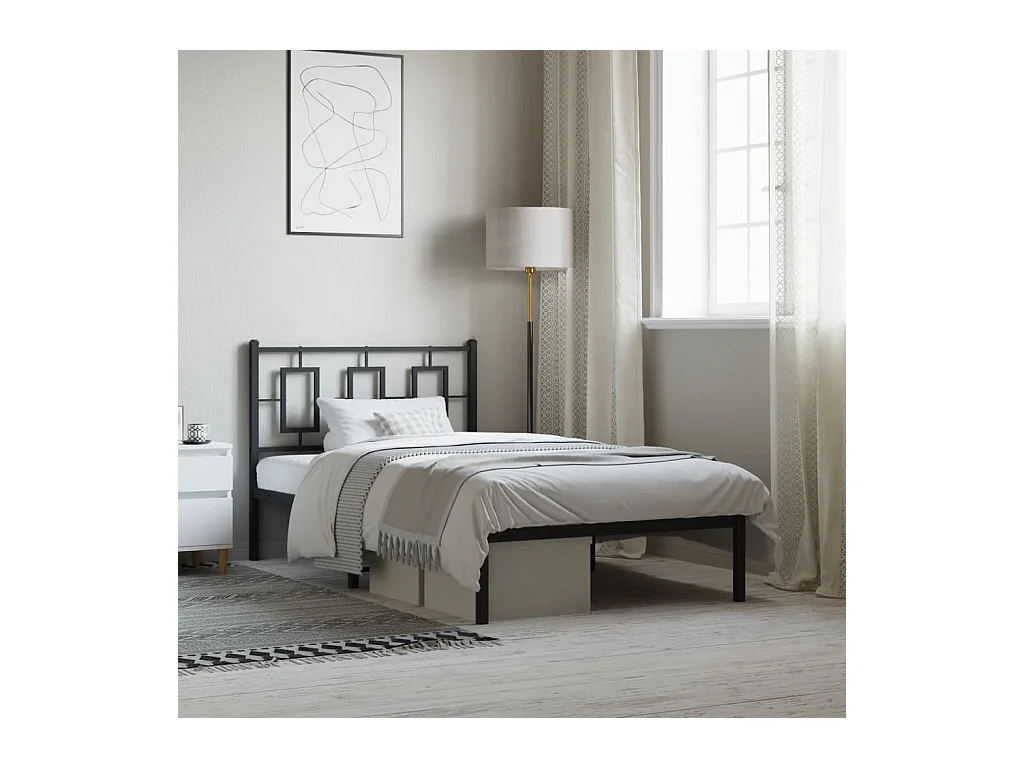 Cadre de lit métal sans matelas avec tête de lit noir 100x190cm