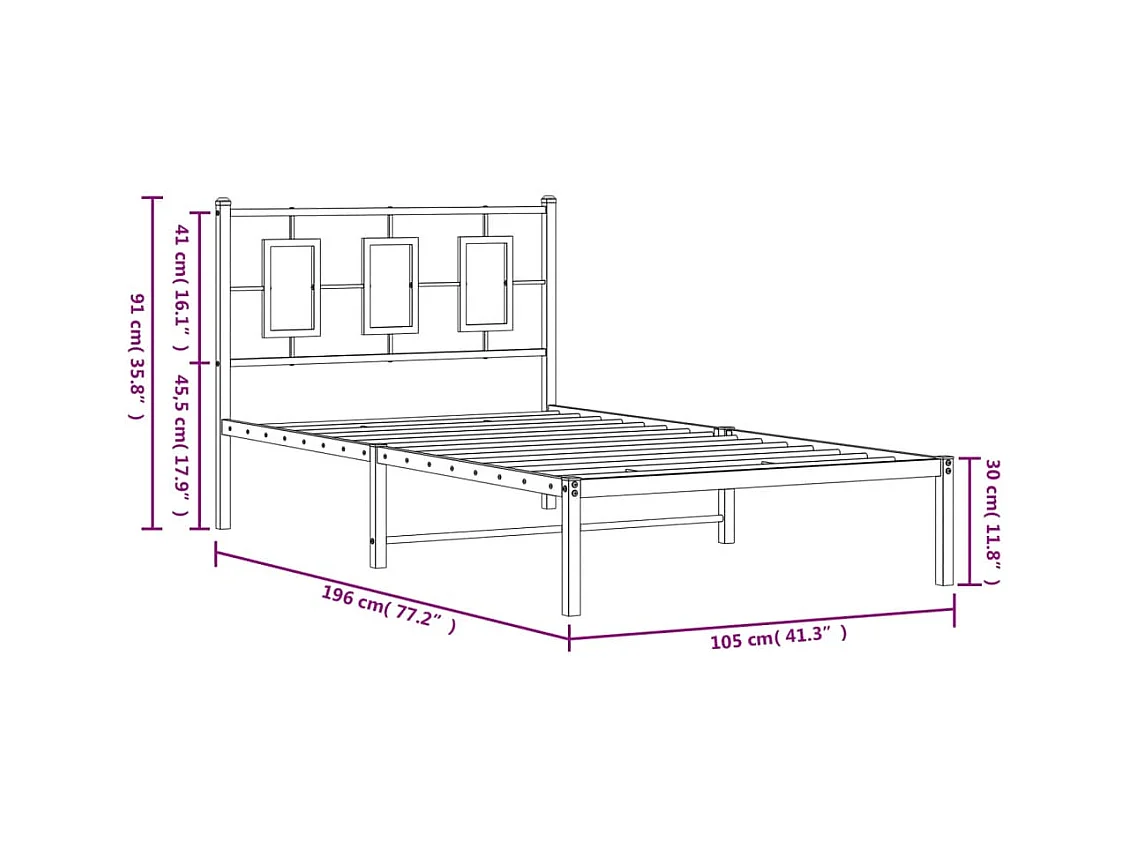 Cadre de lit métal sans matelas avec tête de lit noir 100x190cm