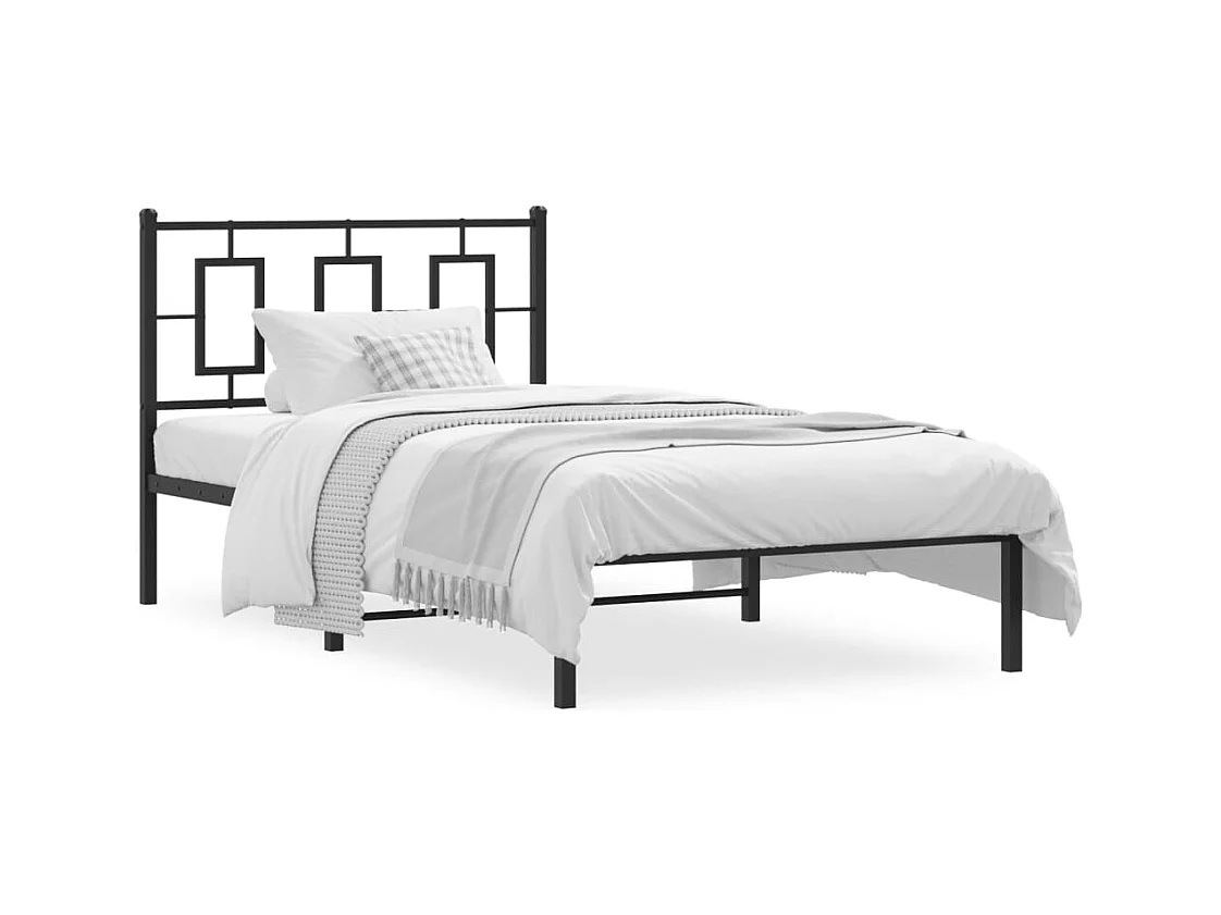 Cadre de lit métal sans matelas avec tête de lit noir 100x190cm