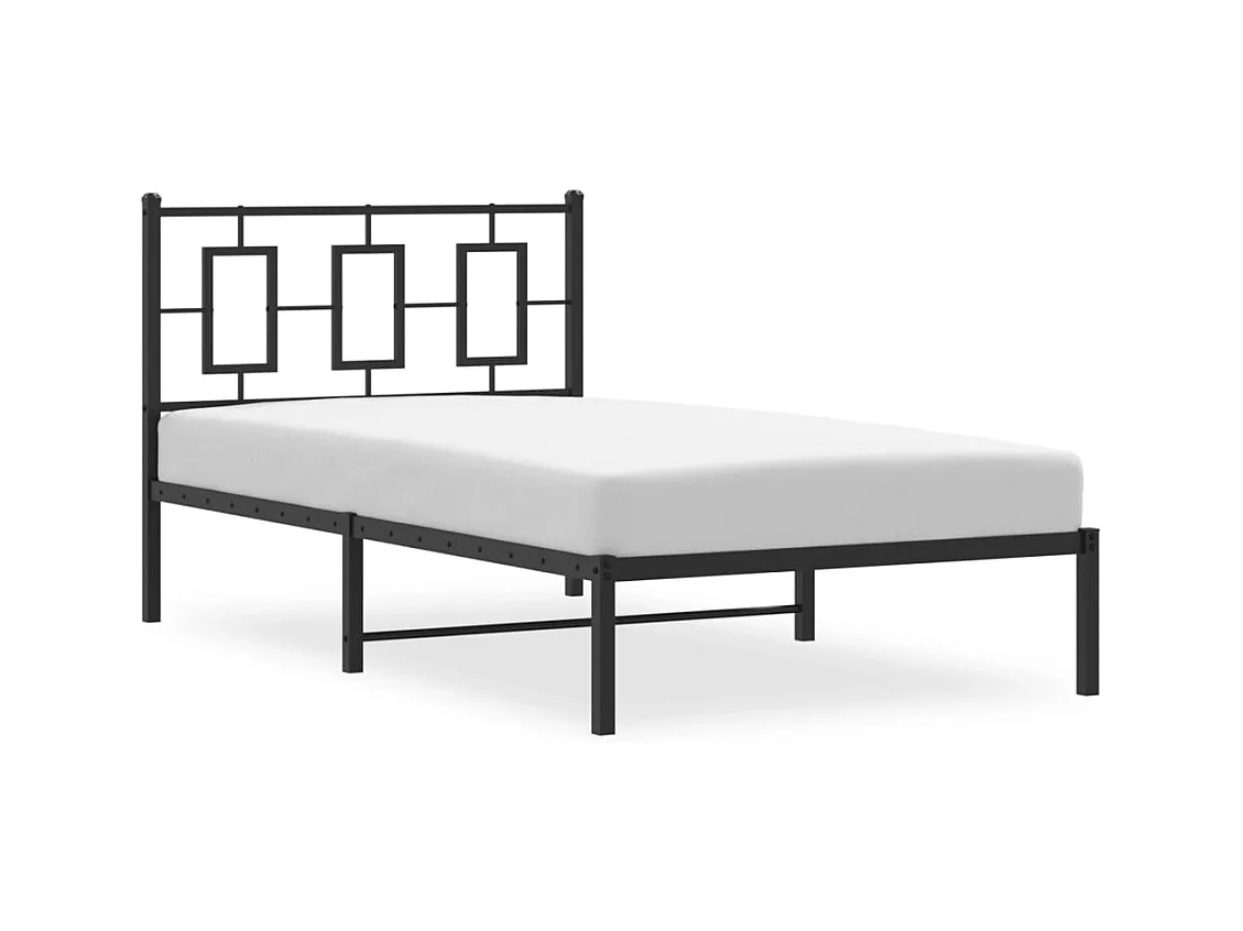Cadre de lit métal sans matelas avec tête de lit noir 100x190cm