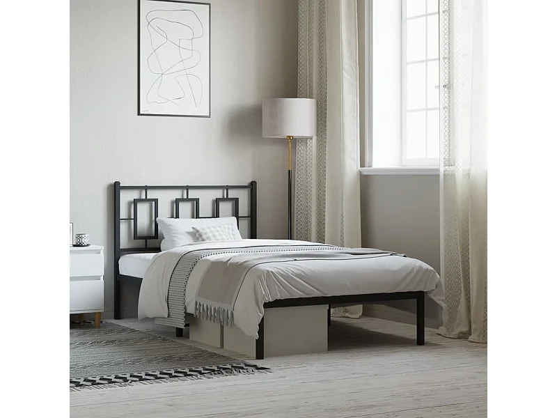 Cadre de lit métal sans matelas avec tête de lit noir 100x190cm