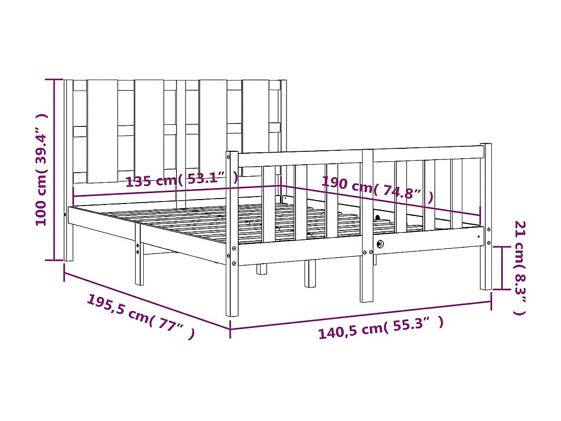 Cadre de lit en métal sans matelas chêne fumé 90x190 cm