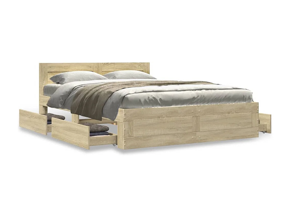 Bedframe met hoofdeinde bewerkt hout sonoma eiken 140x190 cm