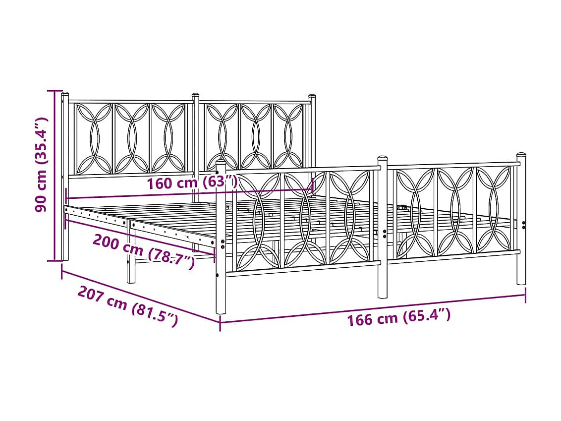 Estructura cama sin colchón con estribo metal blanco 160x200 cm