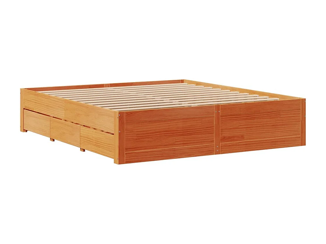 Cadre de lit sans matelas avec tiroirs brun cire 180x200 cm pin