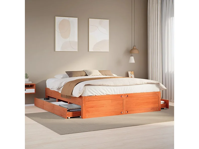 Giroletto senza Materasso con Cassetti Marrone Cera 180x200Pino