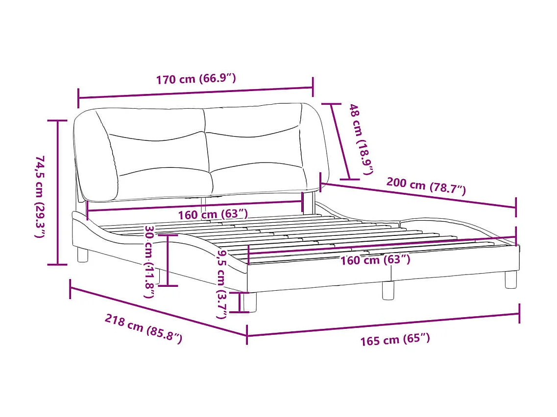 Estructura cama sin colchón cuero sintético capuchino 160x200cm