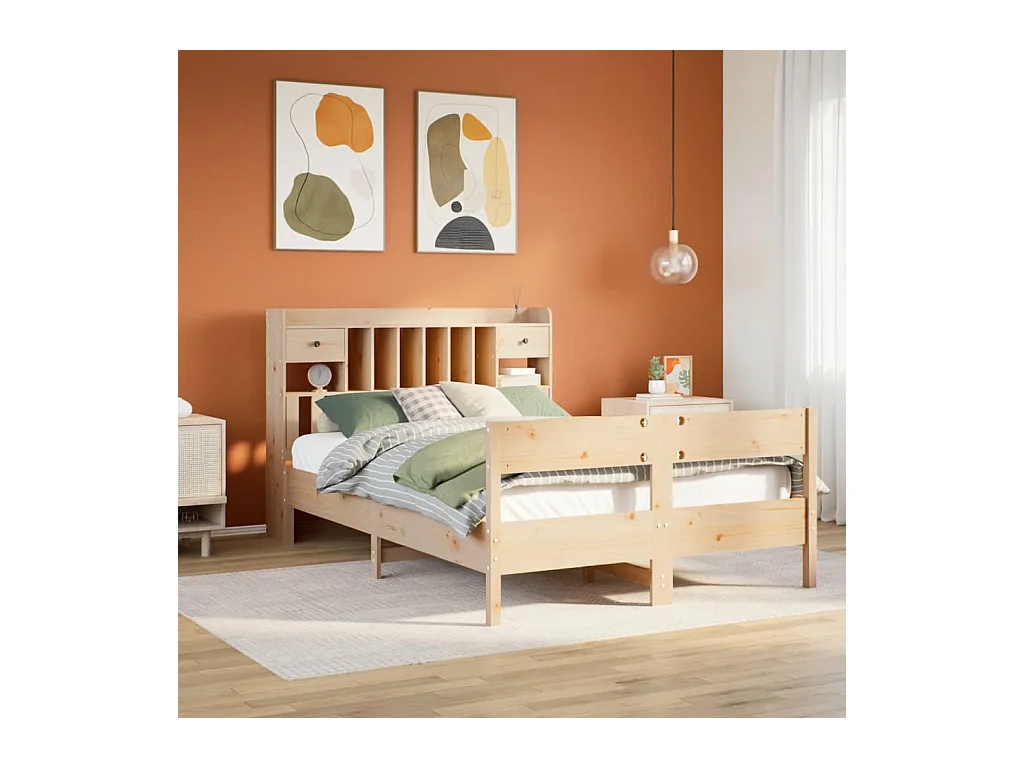 Lit bibliothèque sans matelas 140x190 cm bois de pin massif