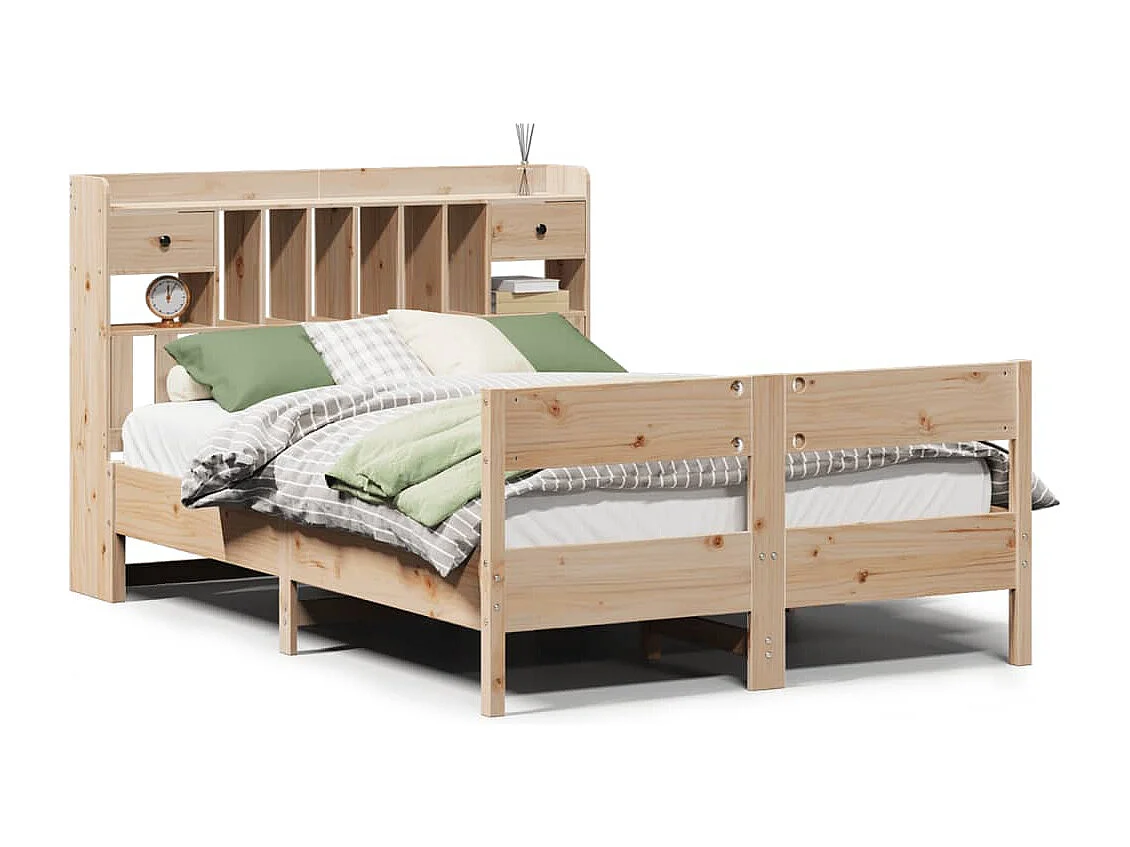 Lit bibliothèque sans matelas 140x190 cm bois de pin massif