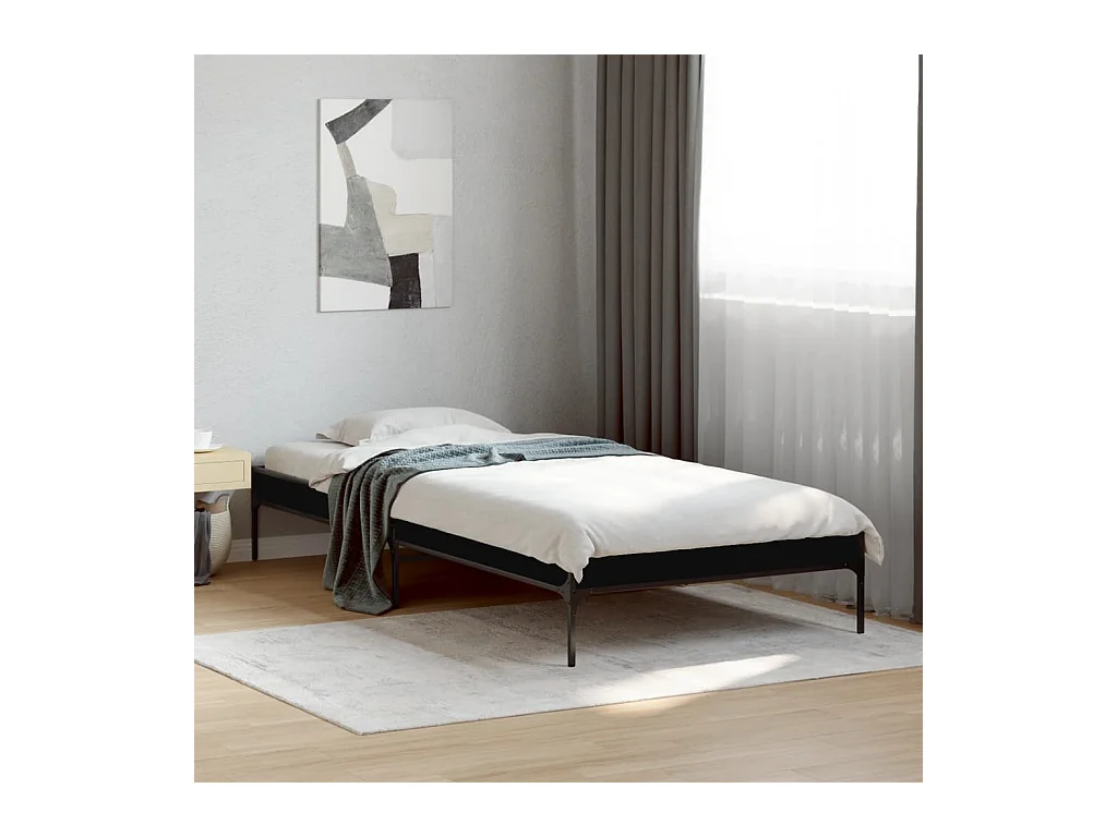 Bettgestell Schwarz 90x200 cm Holzwerkstoff und Metall