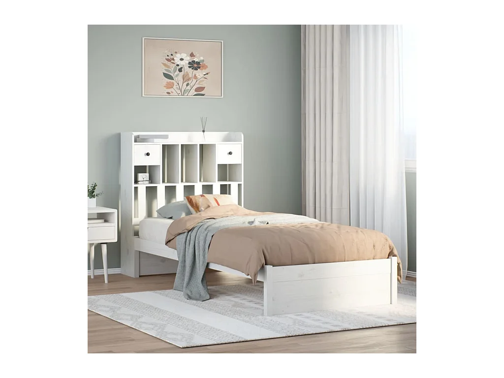 Letto Libreria senza Materasso Bianco 90x190 cm Massello Pino