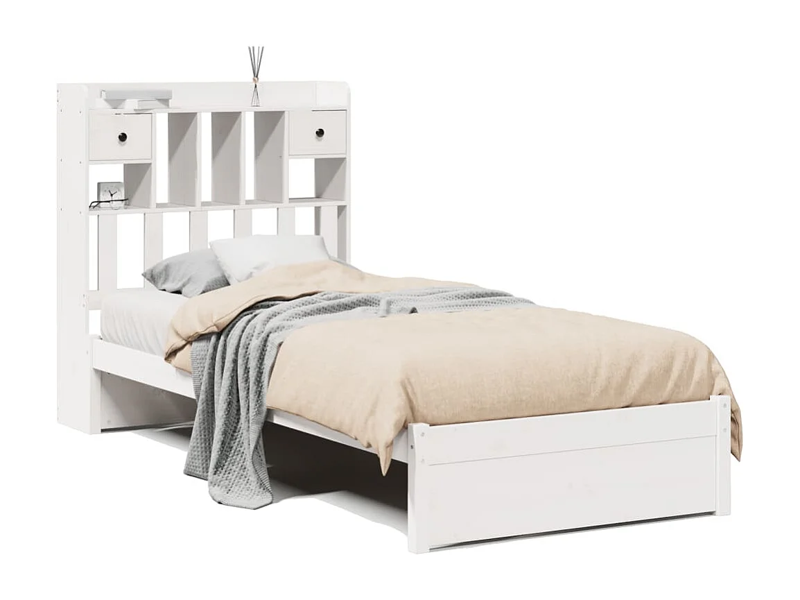 Letto Libreria senza Materasso Bianco 90x190 cm Massello Pino