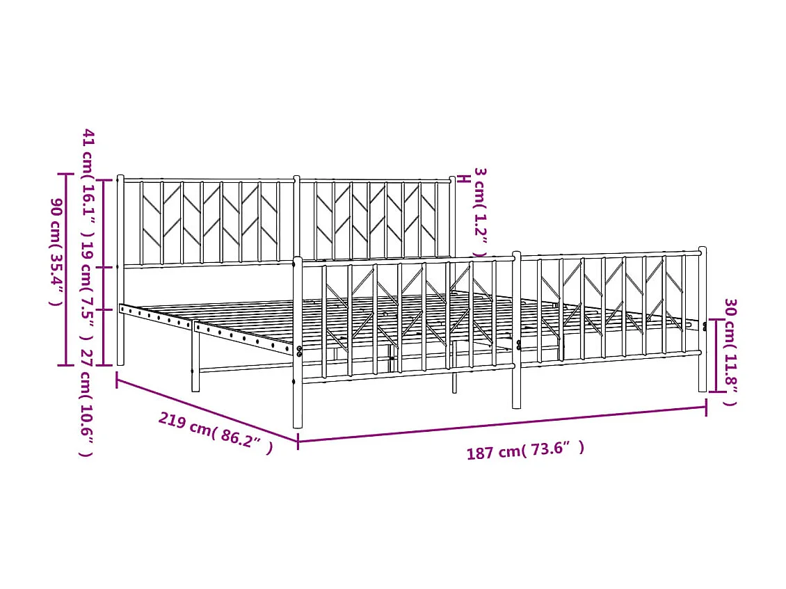 Cadre de lit métal sans matelas avec pied de lit noir 183x213cm