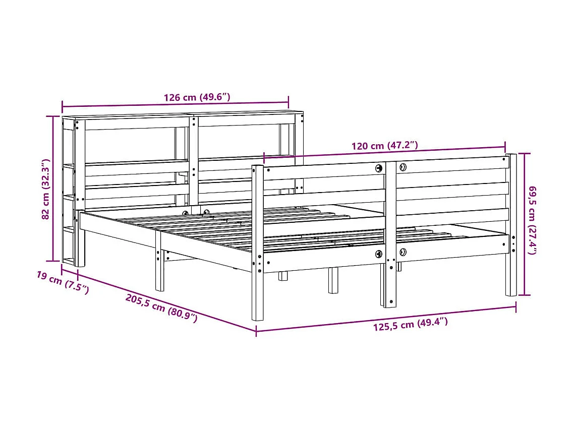 Letto senza Materasso Bianco 120x200 cm Legno Massello di Pino
