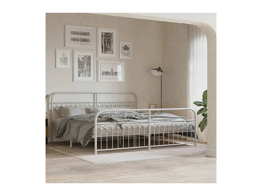 Bedframe met hoofd- en voeteneinde metaal wit 193x203 cm