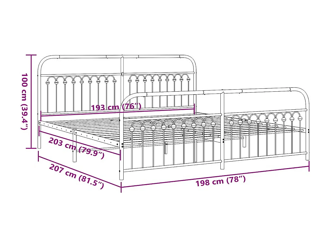 Estructura cama sin colchón con estribo metal blanco 193x203 cm