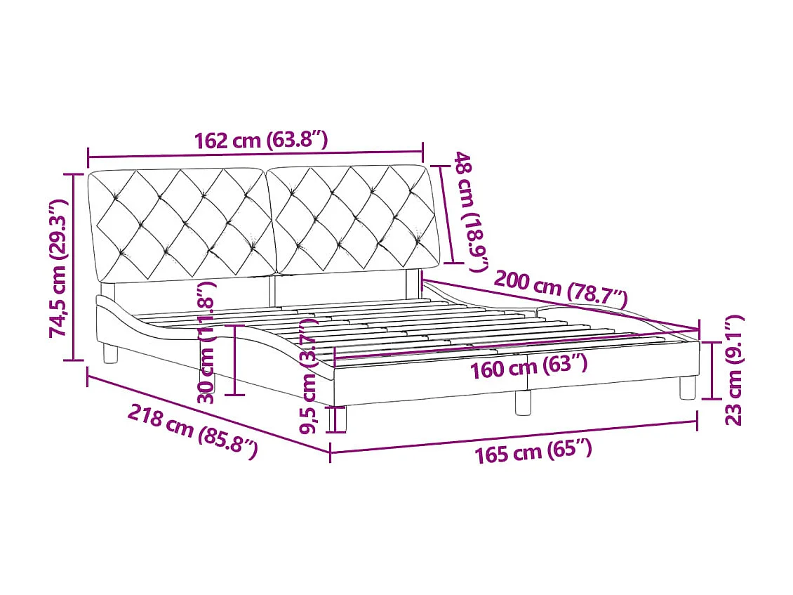 Cadre de lit sans matelas noir 160x200 cm velours