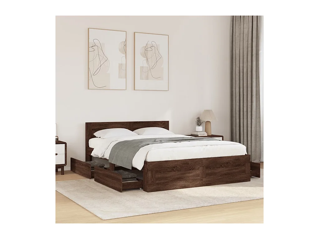 Cadre de lit tête de lit sans matelas chêne marron 140x200 cm