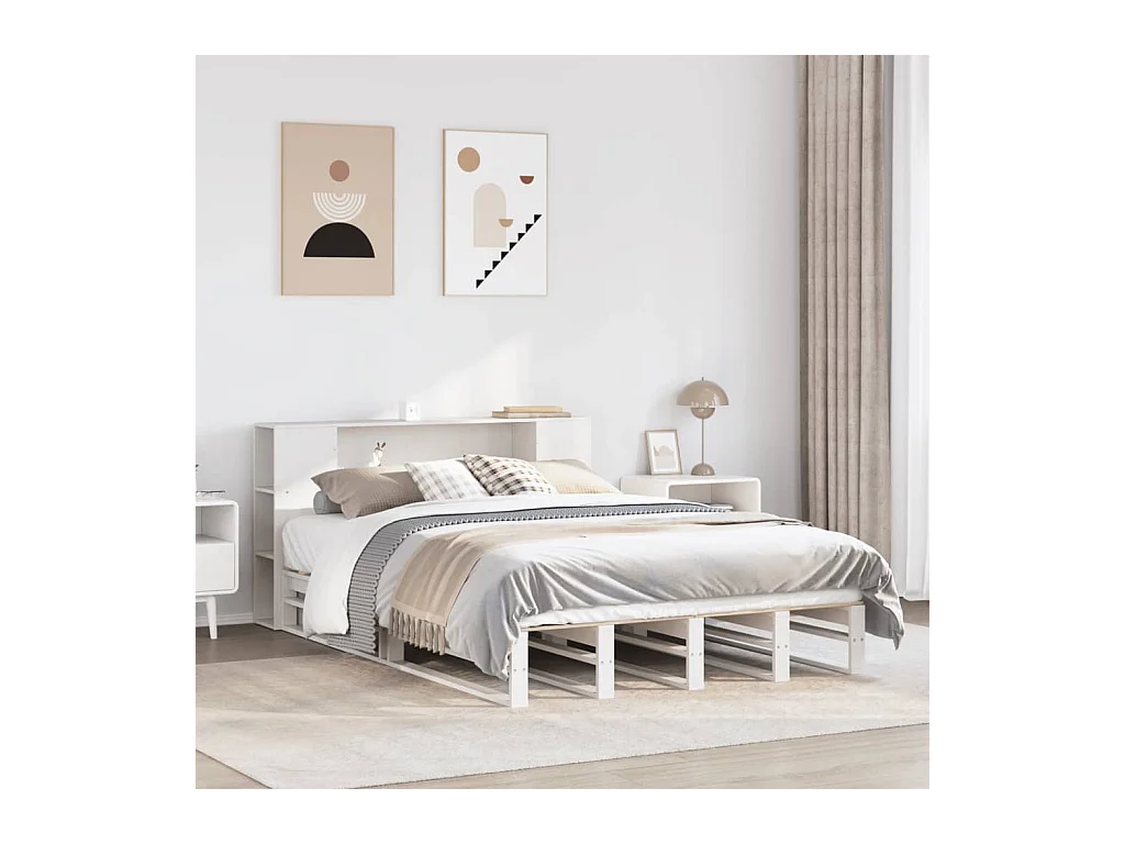 Lit bibliothèque sans matelas blanc 120x200 cm bois massif