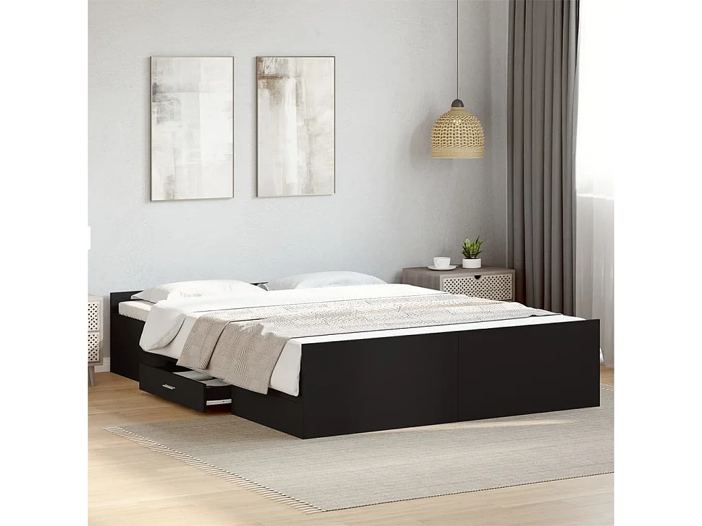 Estrutura de cama c/ gavetas 140x200 cm derivados madeira preto