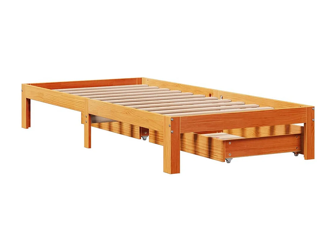 Cadre de lit avec tiroirs sans matelas cire marron 90x200 cm