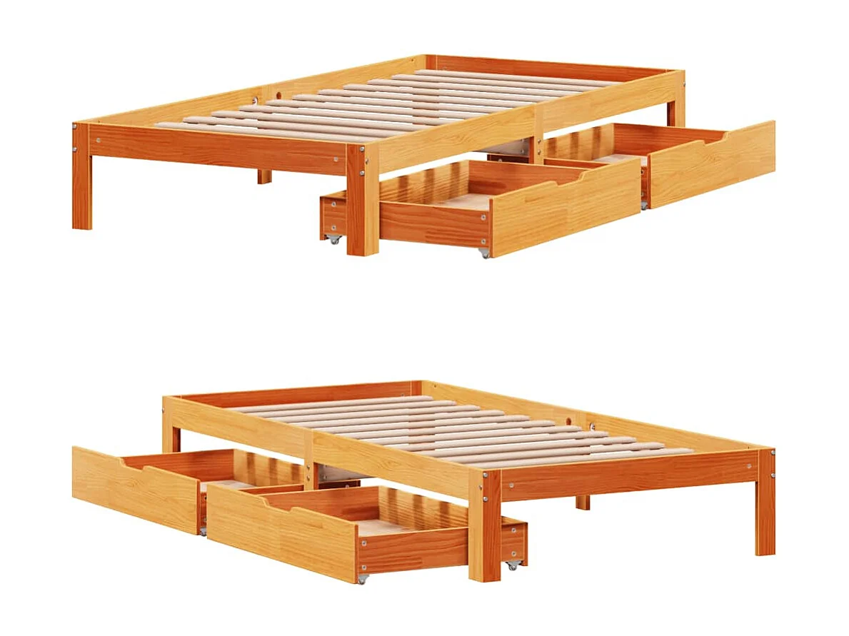 Giroletto Cassetti Marrone Cera 90x200 cm Legno Massello Pino