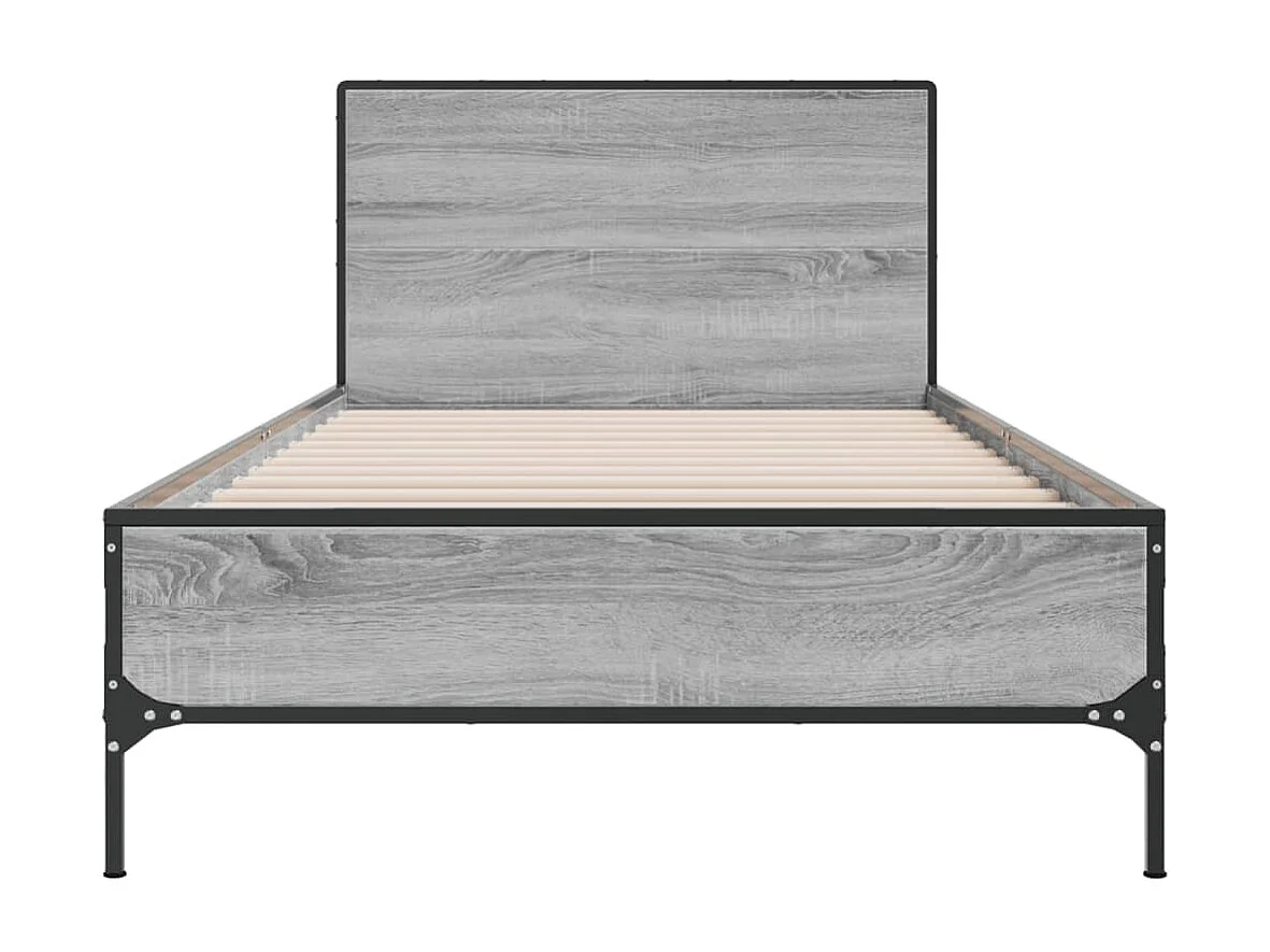 Bedframe bewerkt hout en metaal grijs sonoma eiken 100x200 cm
