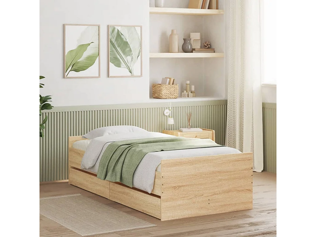 Cadre de lit sans matelas chêne sonoma 75x190 cm