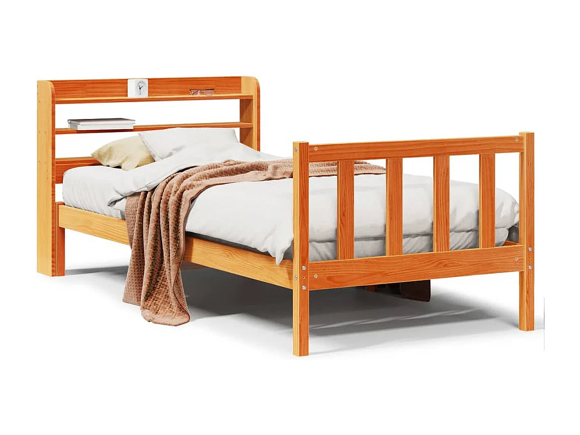 Estrutura cama c/ cabeceira 90x200 cm pinho maciço castanho-mel