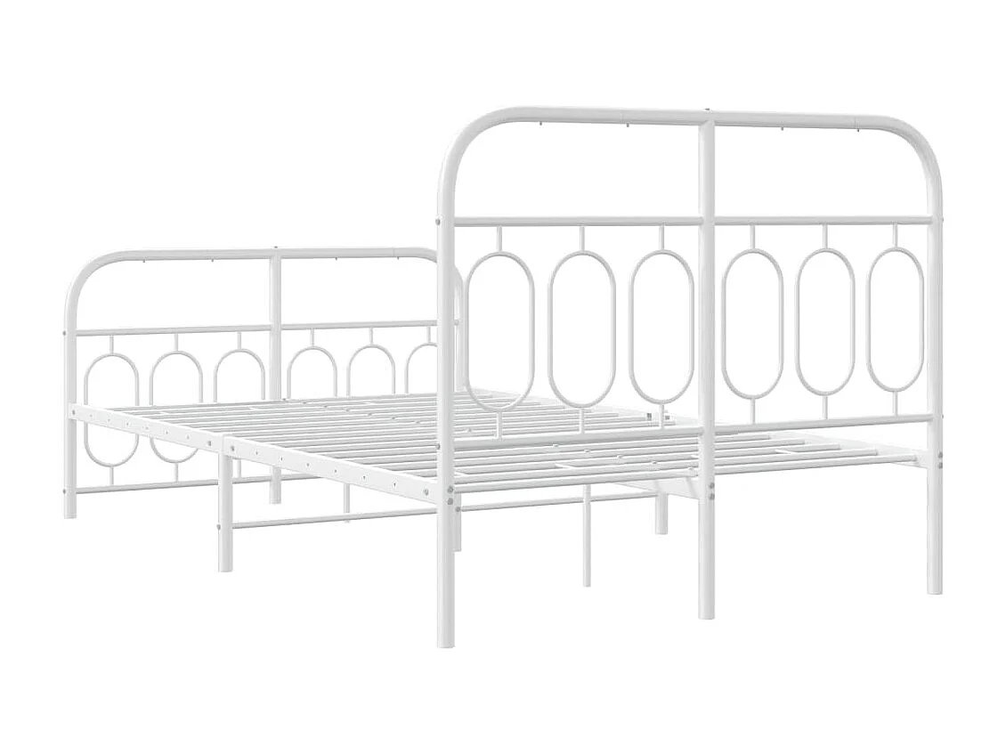 Cadre de lit métal sans matelas et pied de lit blanc 120x190 cm