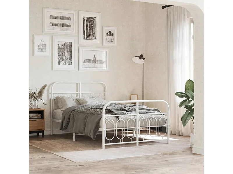 Giroletto con Testiera e Pediera Metallo Bianco 120x190 cm