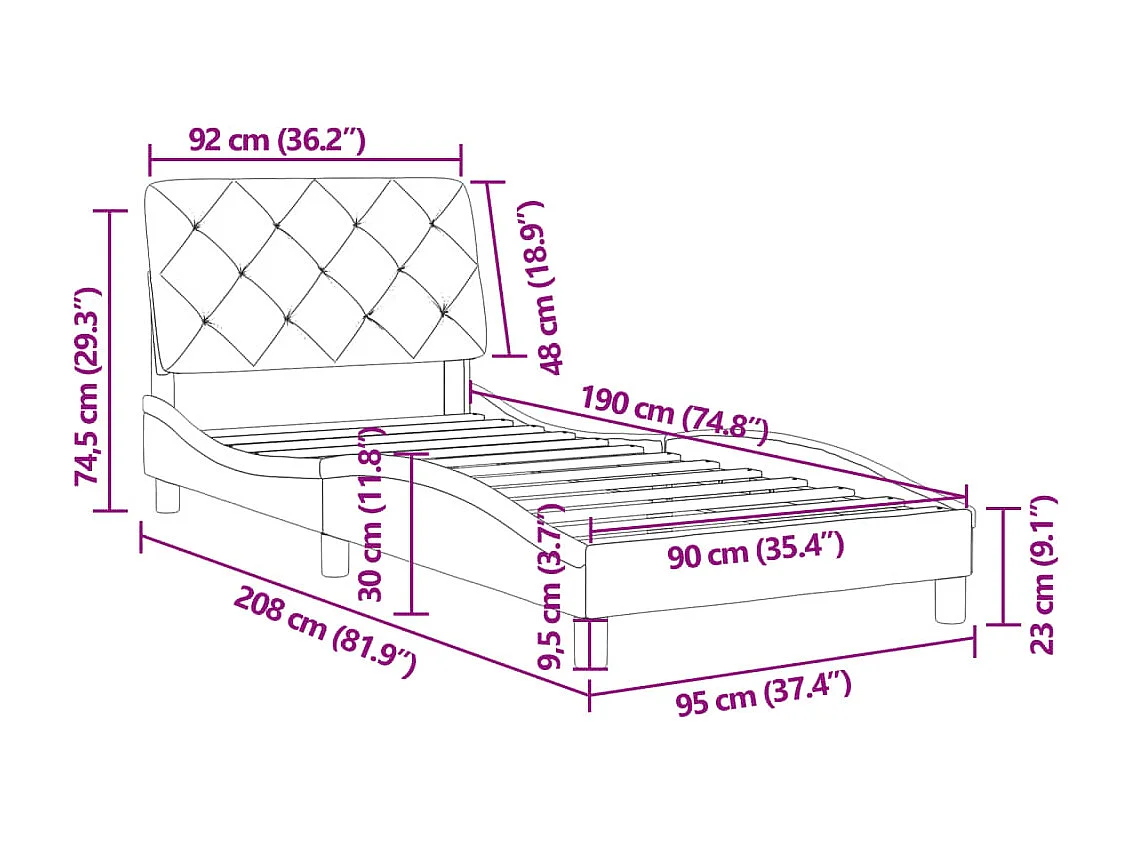 Cadre de lit sans matelas bleu 90x190 cm velours