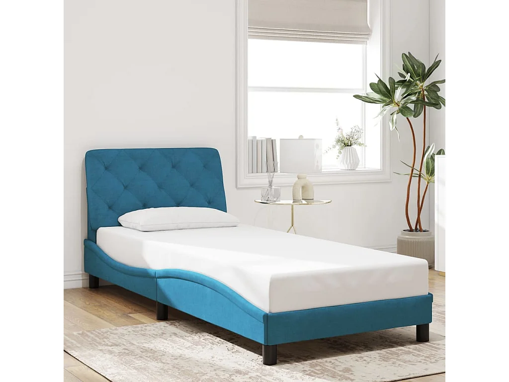 Bettgestell mit Kopfteil Blau 90x190 cm Samt