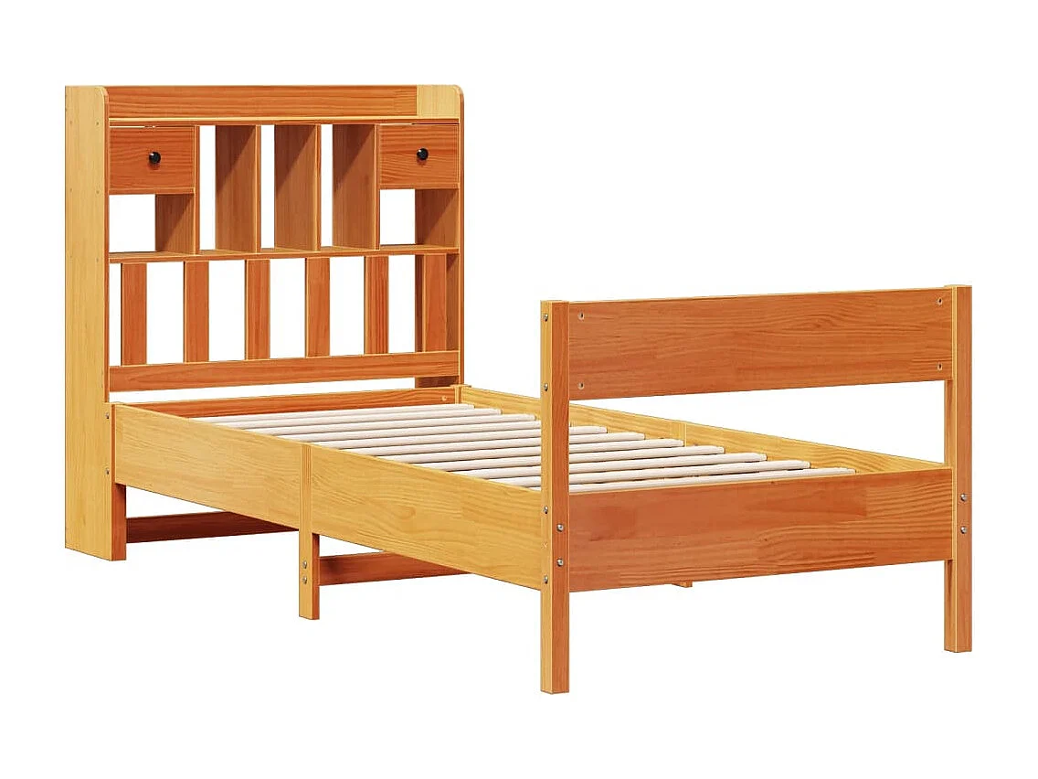 Lit bibliothèque sans matelas cire marron 90x200 cm pin massif