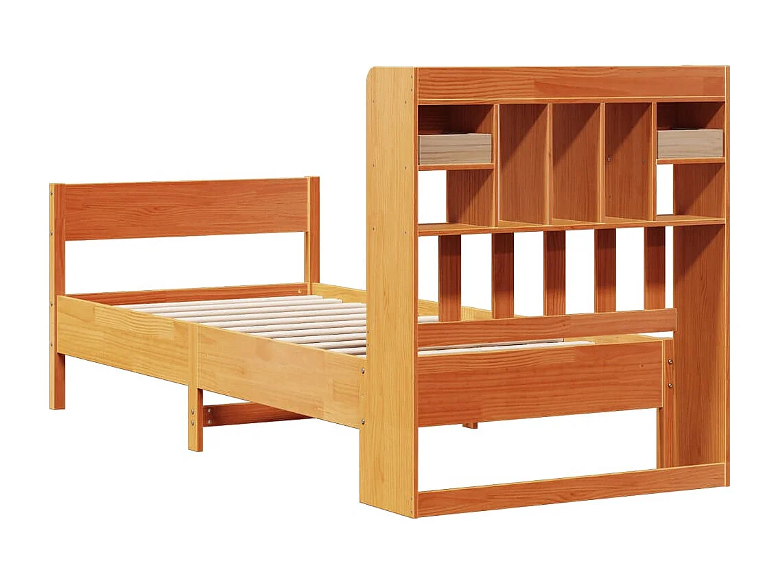 Lit bibliothèque sans matelas cire marron 90x200 cm pin massif