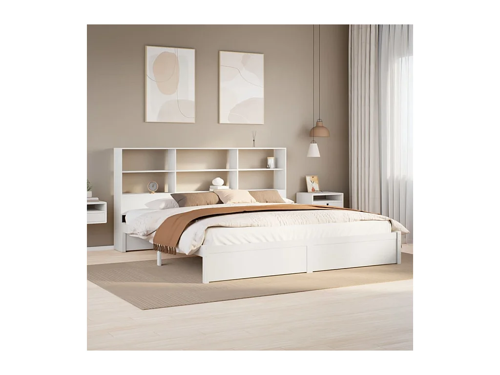 Lit bibliothèque sans matelas blanc 180x200 cm bois pin massif