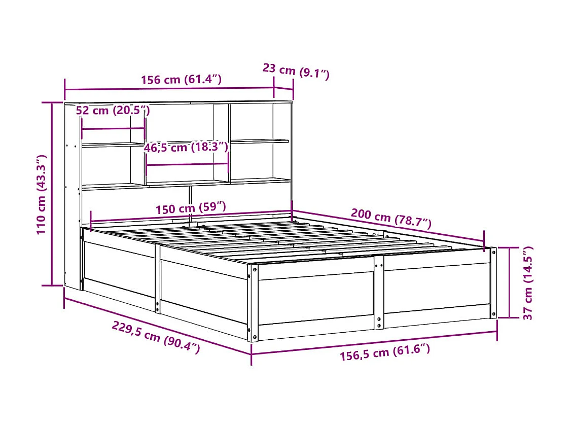 Cama sin colchón madera maciza pino marrón cera 150x200 cm