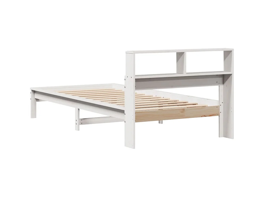 Lit bibliothèque sans matelas blanc 75x190cm bois de pin massif
