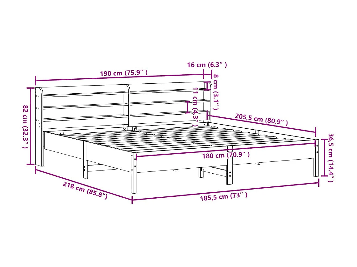 Cadre de lit sans matelas cire marron 180x200cm bois pin massif