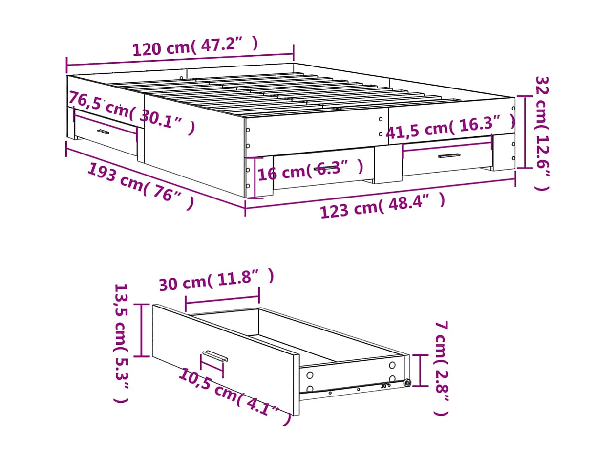 Cadre de lit sans matelas sonoma gris 150x200 cm