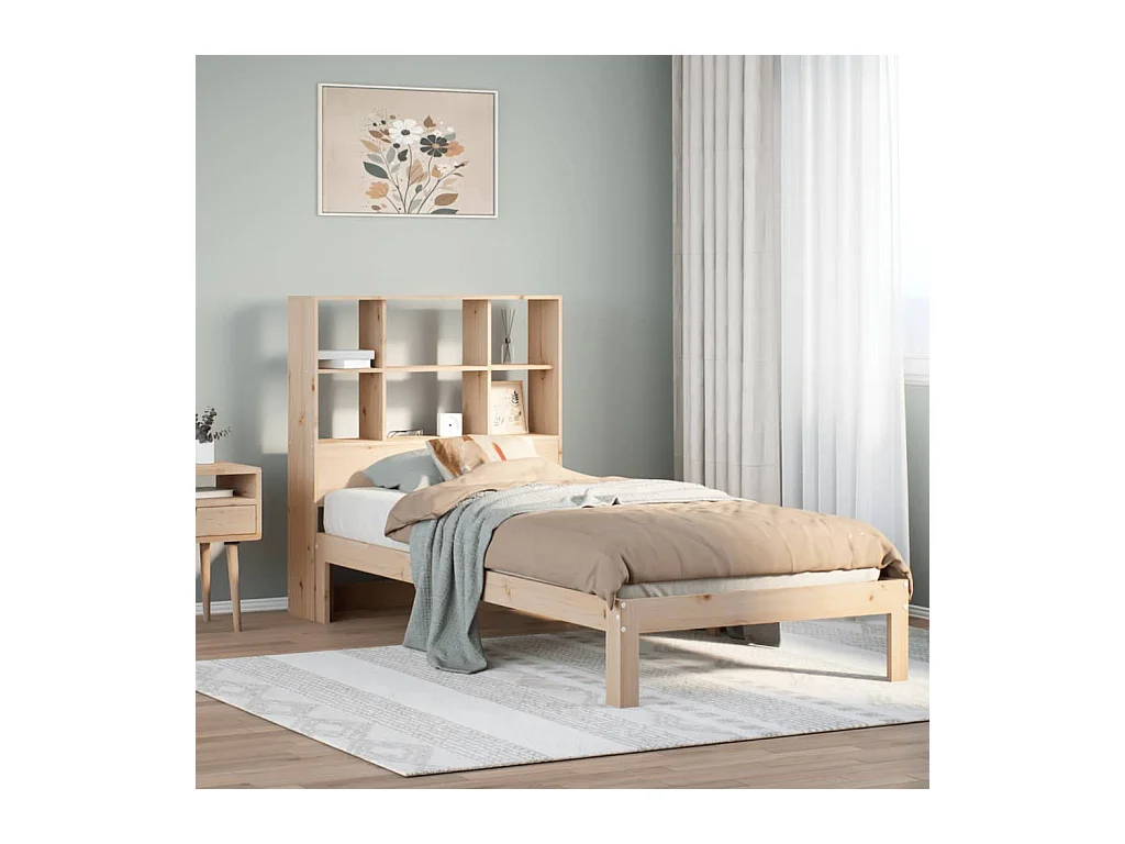 Lit bibliothèque sans matelas 90x200 cm bois de pin massif