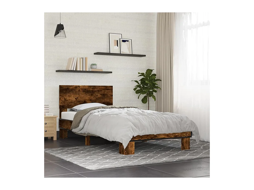 Estructura cama madera ingeniería metal roble humo 100x200 cm