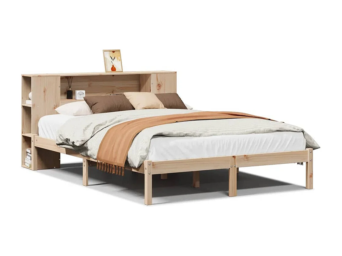 Lit bibliothèque sans matelas 160x200 cm bois massif de pin