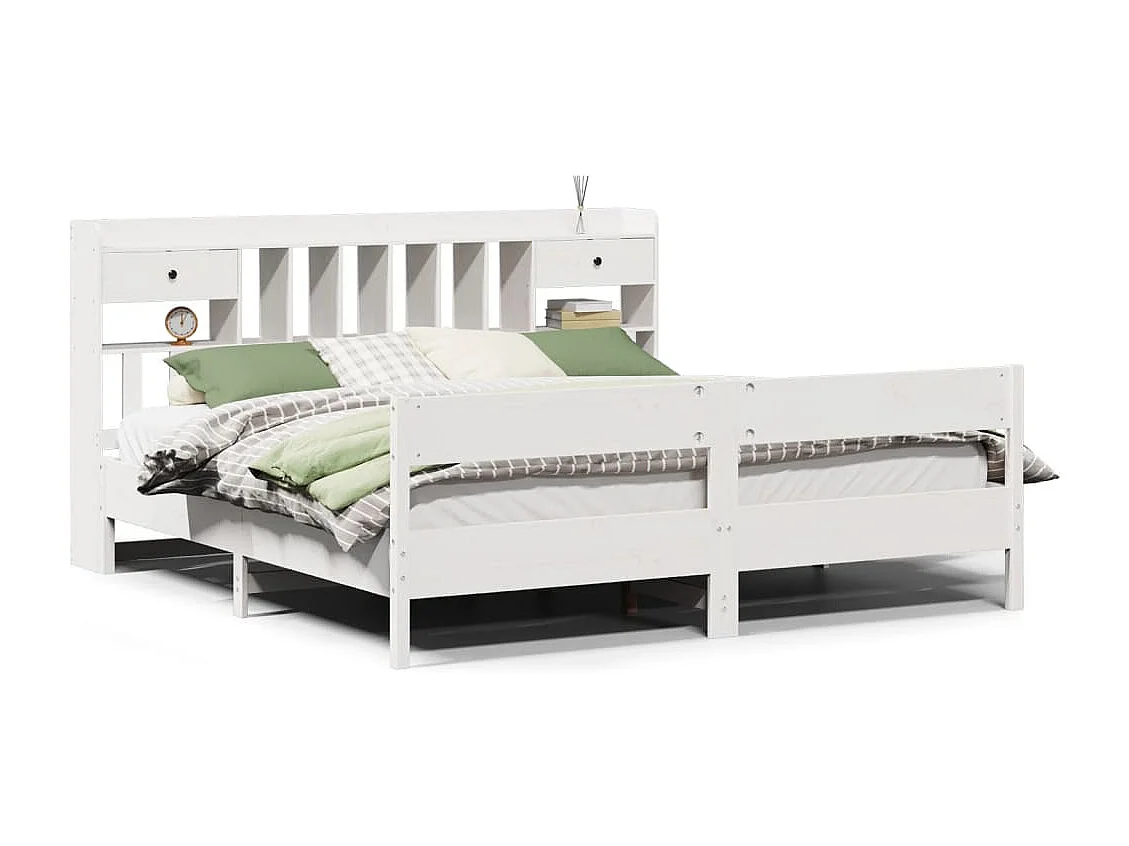 Cama com estante sem colchão 200x200 cm pinho maciço branco