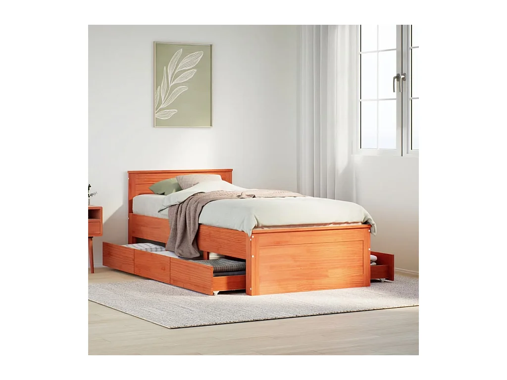 Cadre de lit sans matelas avec tête de lit 100x200 cm bois pin