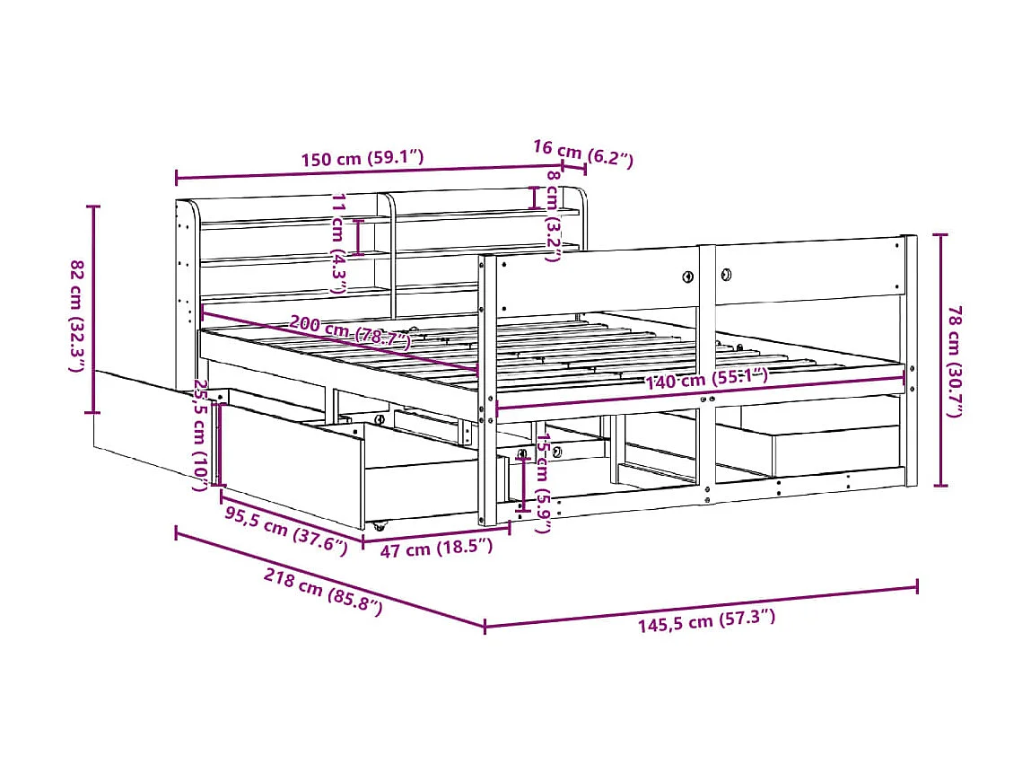 Cadre de lit sans matelas blanc 140x200 cm bois de pin massif