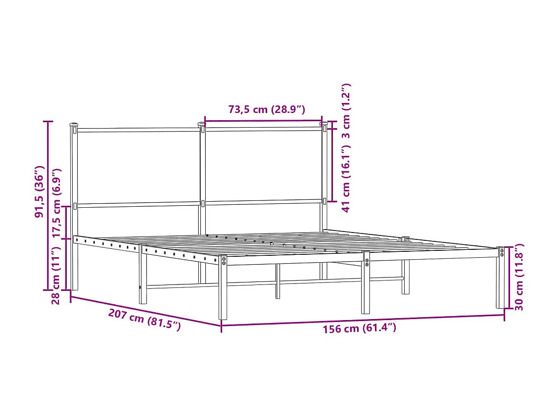 Cadre de lit en métal sans matelas chêne sonoma 150x200 cm