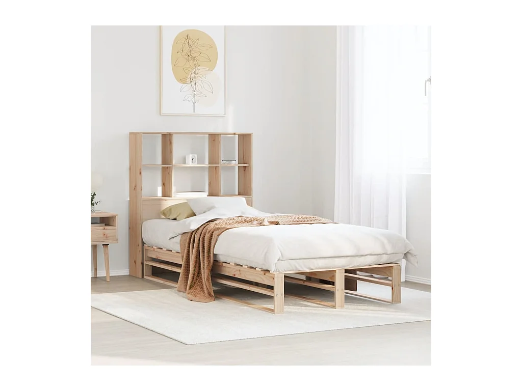 Lit bibliothèque sans matelas 90x200 cm bois massif