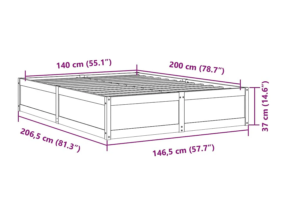 Cadre de lit sans matelas 140x200 cm bois massif de pin